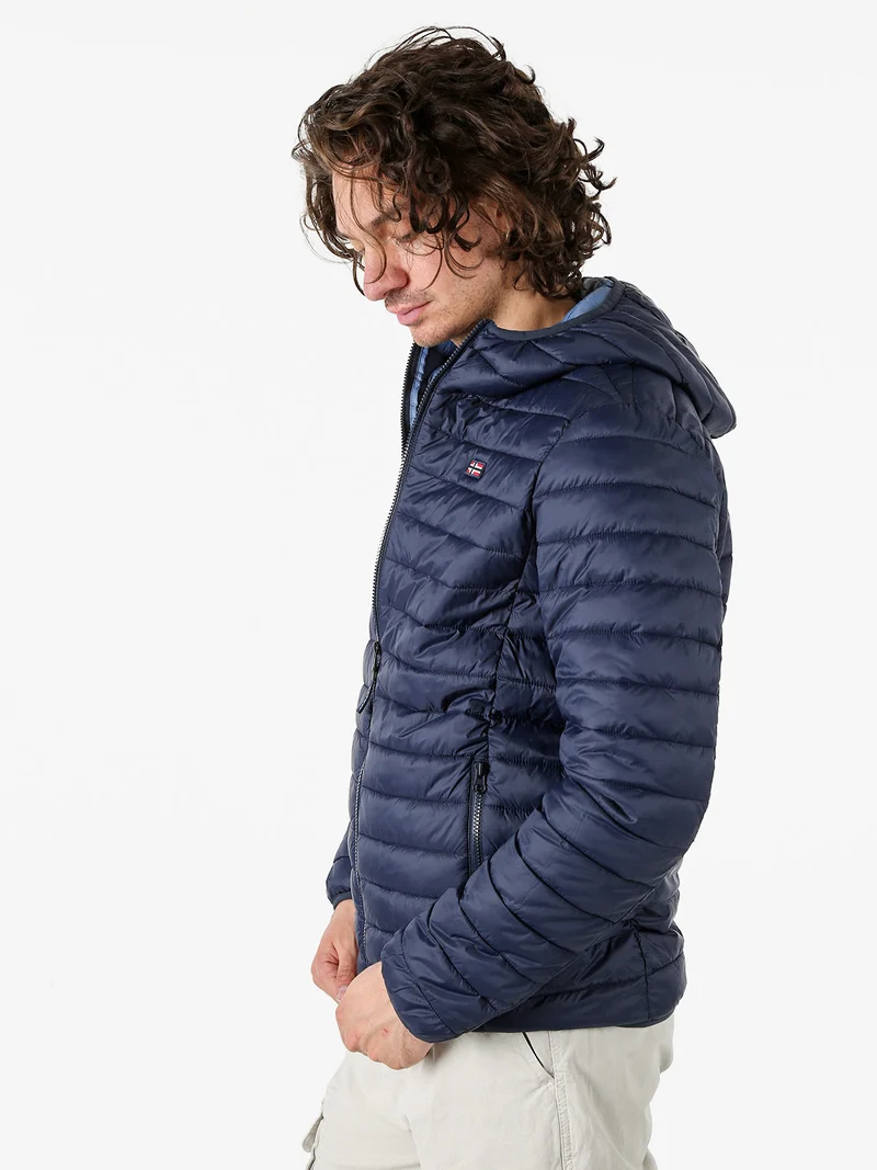 Giubbino da uomo modello 100 grammi con cappuccio e zip - blu scuro