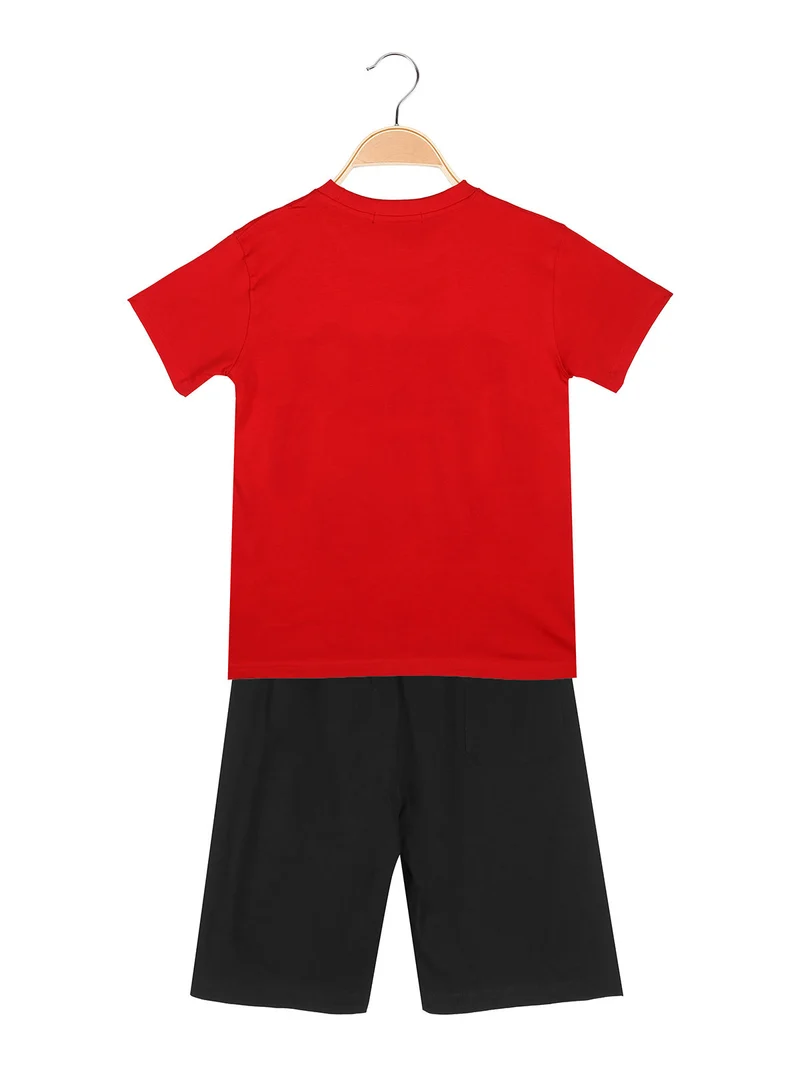 Completo corto da ragazzo in cotone con t-shirt e bermuda - rosso