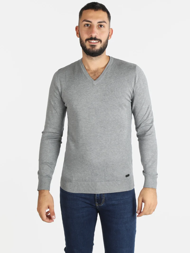 Pullover uomo in maglia scollo a V - grigio