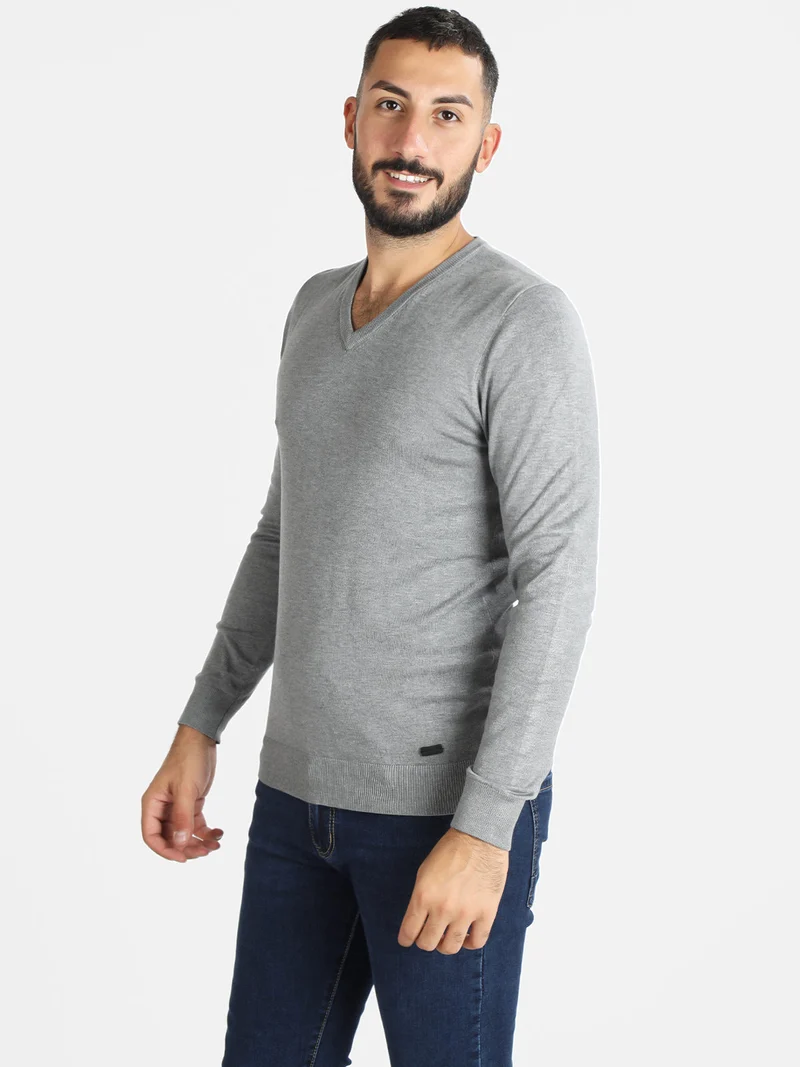 Pullover uomo in maglia scollo a V - grigio