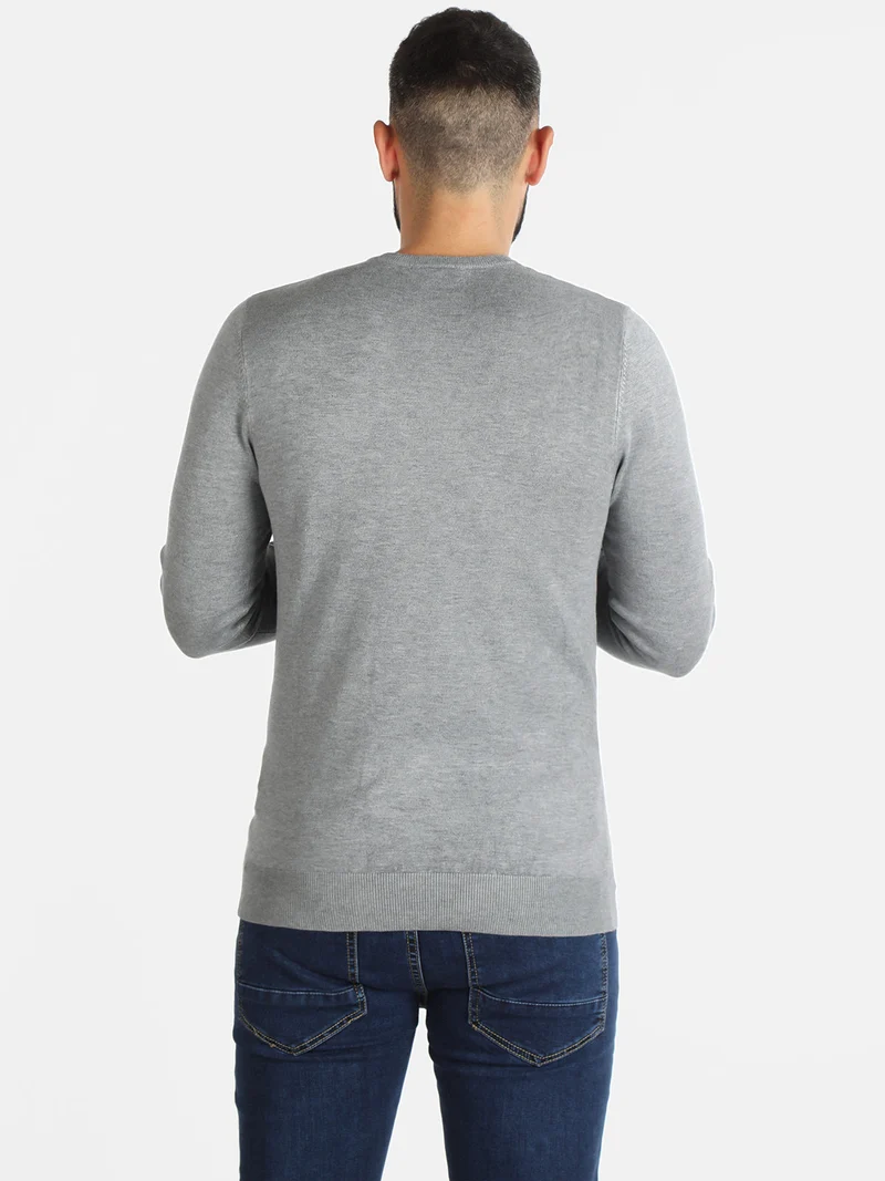 Pullover uomo in maglia scollo a V - grigio