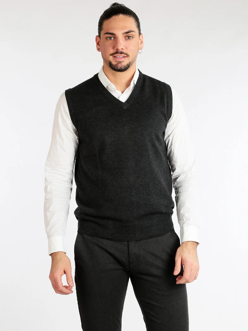 Gilet in maglia da uomo in misto cachemire - nero