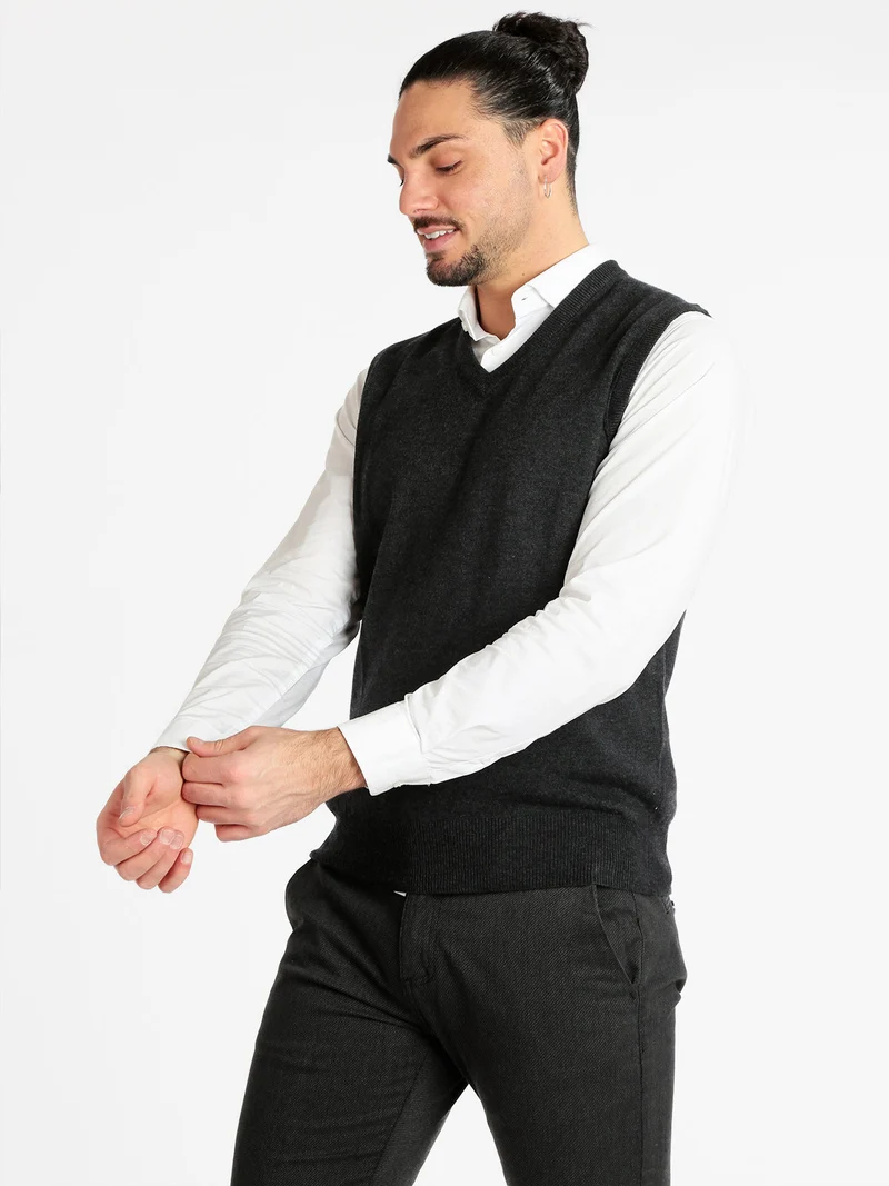 Gilet in maglia da uomo in misto cachemire - nero
