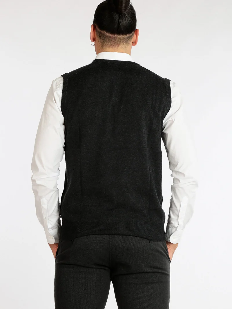 Gilet in maglia da uomo in misto cachemire - nero