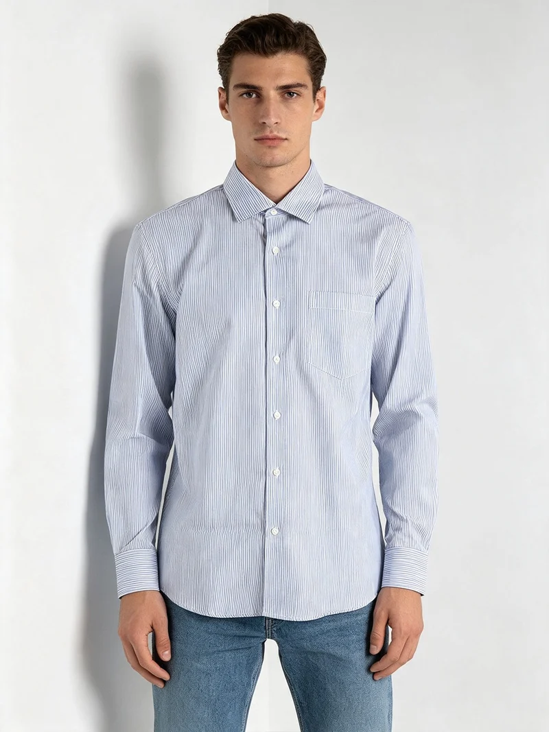 Camicia da uomo rigata a maniche lunghe - blu