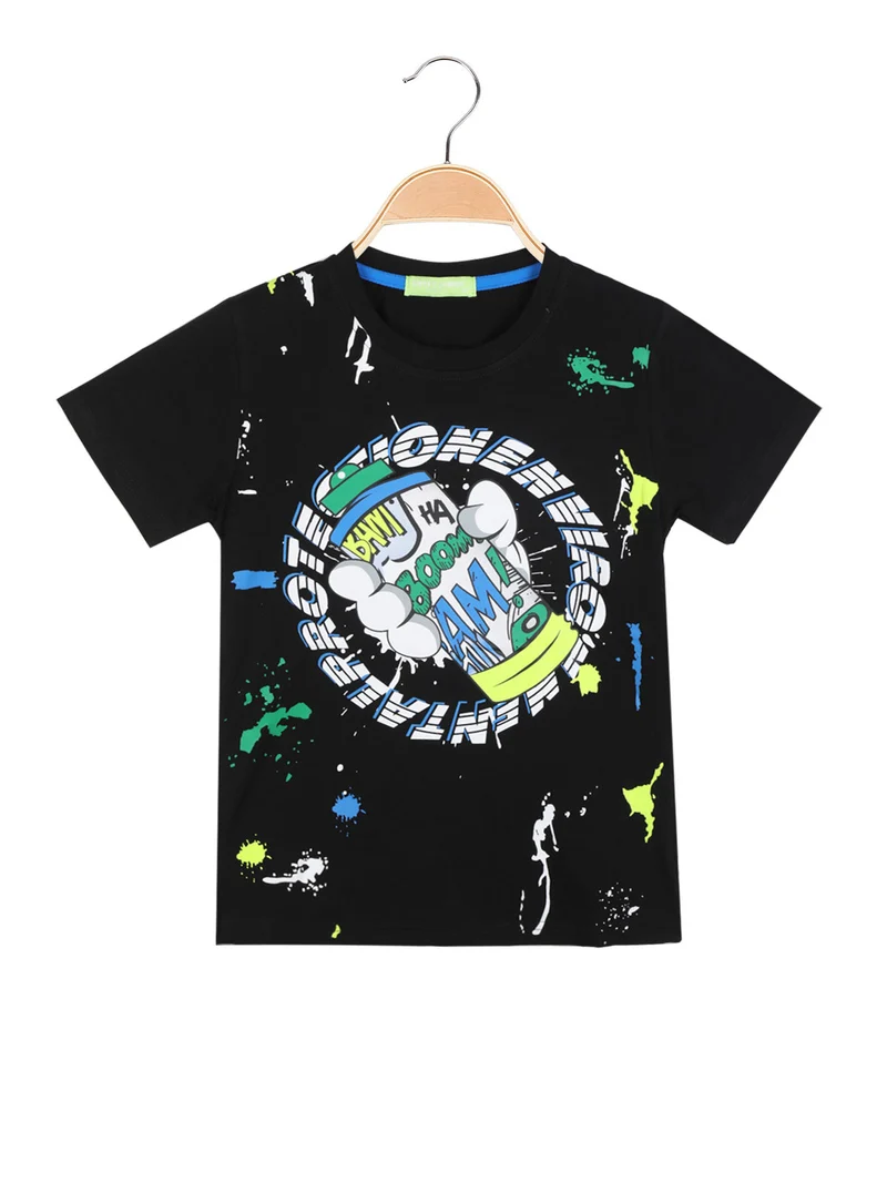 T-shirt da bambino a manica corta con stampa - nero