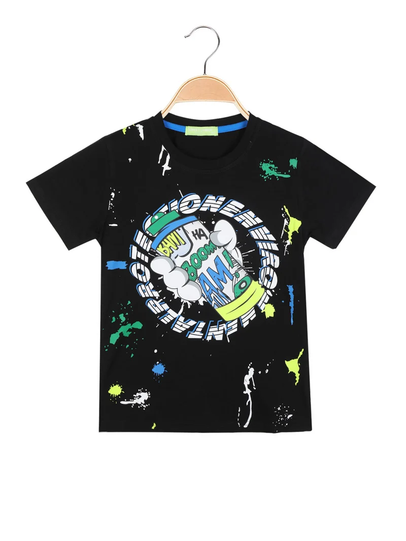 T-shirt da bambino a manica corta con stampa - nero