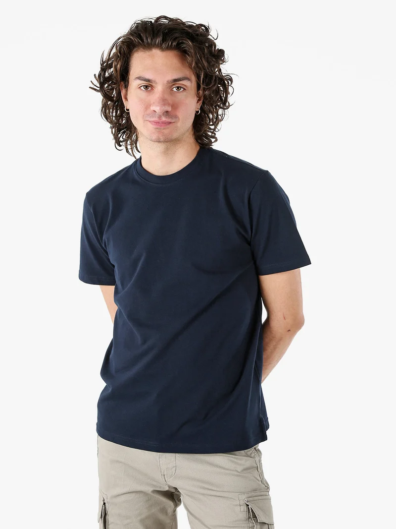 T-shirt girocollo da uomo in cotone - blu scuro