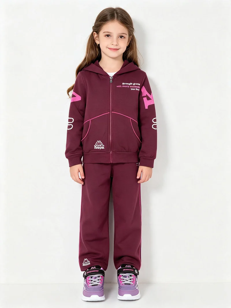 Completo tuta da ragazza full zip con cappuccio e pantaloni a gamba larga - porpora