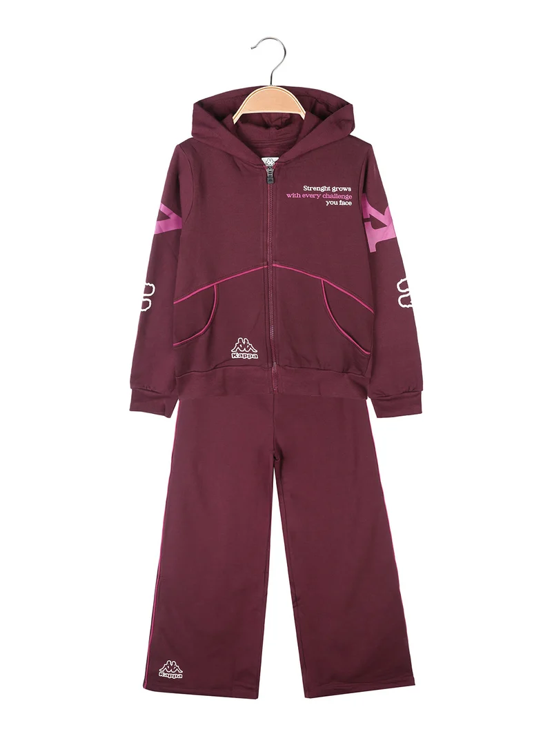 Completo tuta da ragazza full zip con cappuccio e pantaloni a gamba larga - porpora