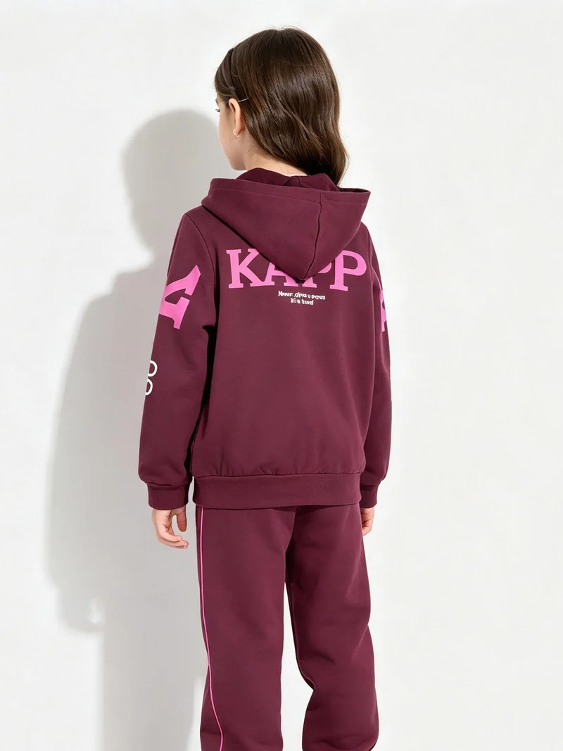 Completo tuta da ragazza full zip con cappuccio e pantaloni a gamba larga - porpora