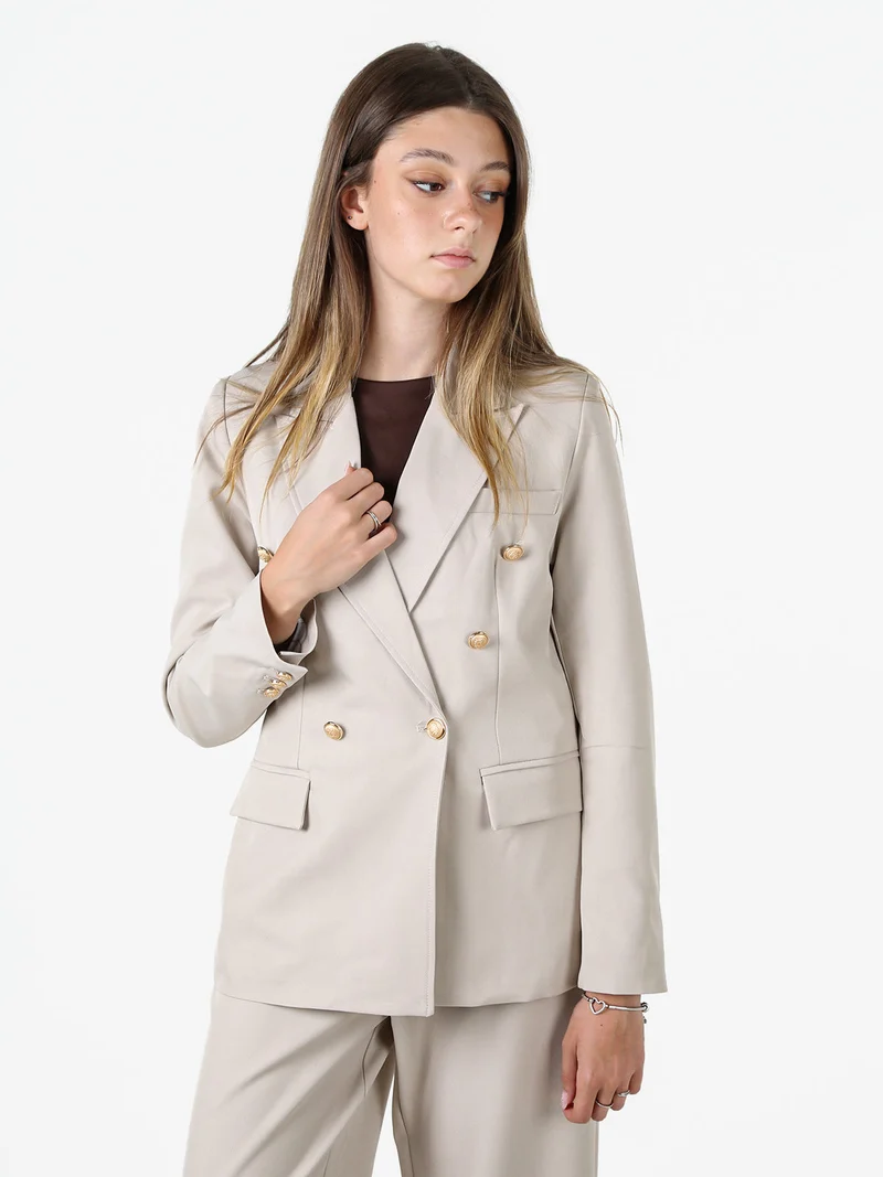 Blazer donna a doppiopetto con bottoni dorati - beige