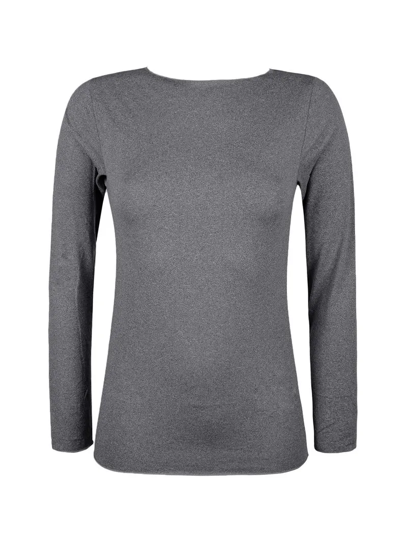 Maglia donna in microfibra con scollo a barca - antracite