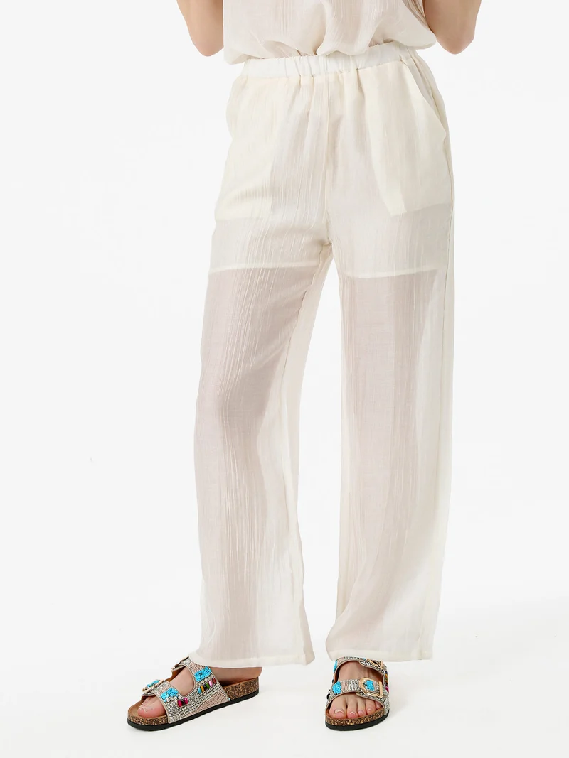 Pantaloni donna leggeri a gamba larga - bianco