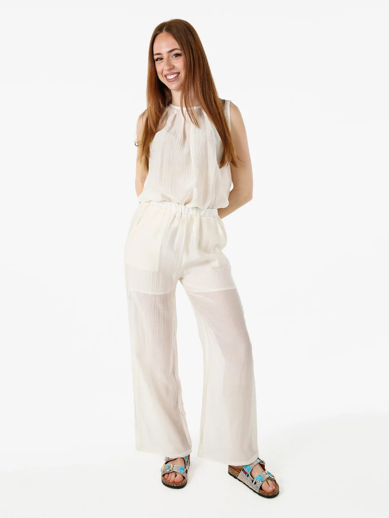 Pantaloni donna leggeri a gamba larga - bianco
