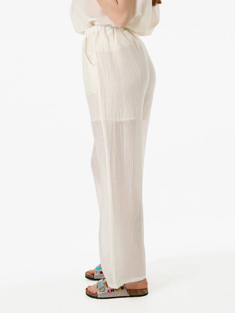 Pantaloni donna leggeri a gamba larga - bianco