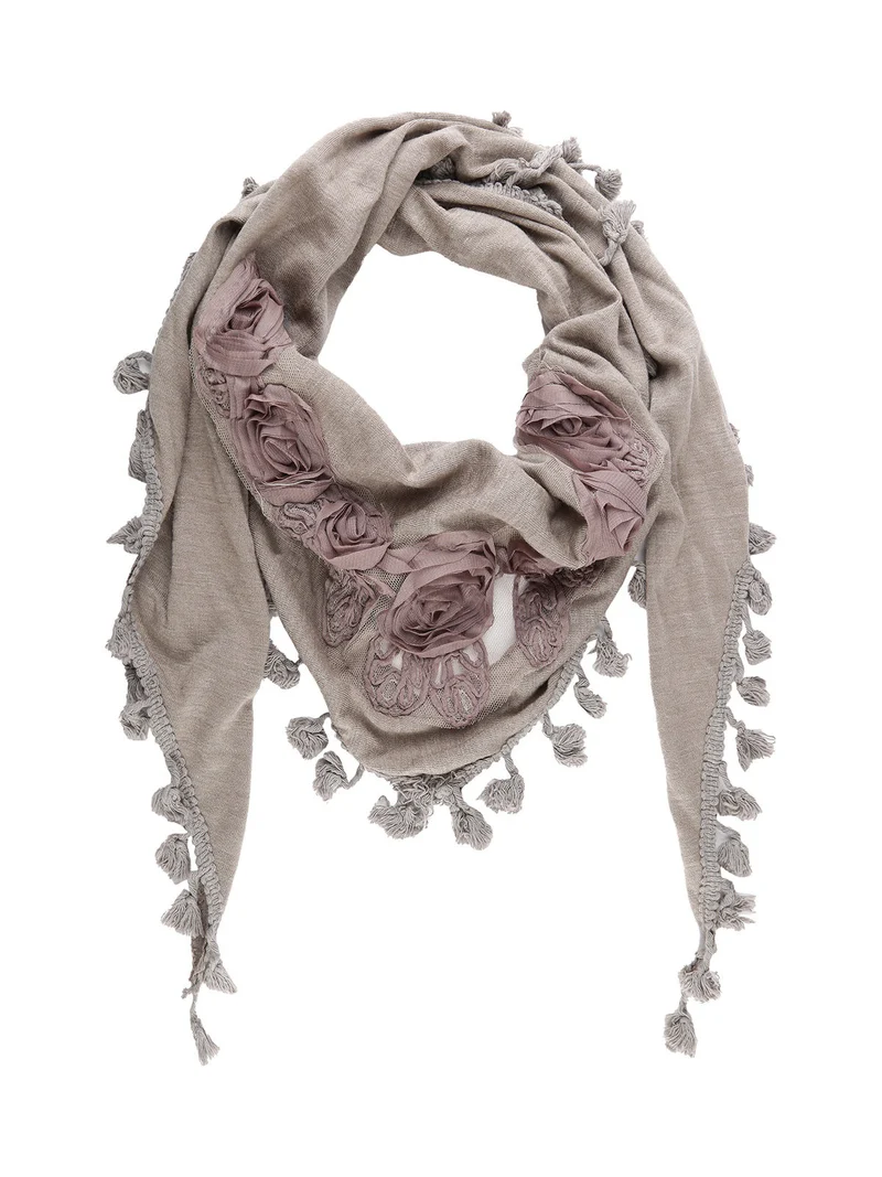Sciarpa donna con nappine - fango