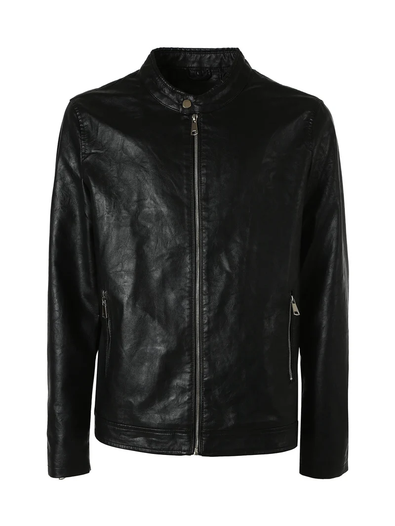 Giacca in ecopelle da uomo con zip - nero