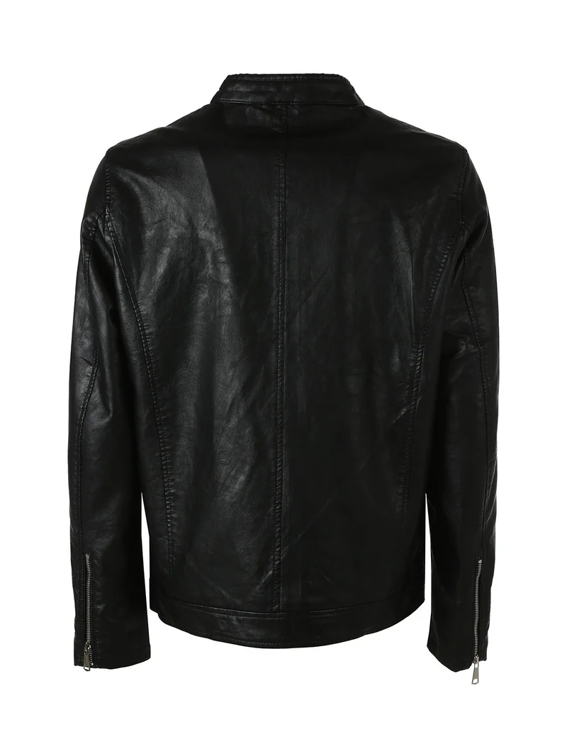 Giacca in ecopelle da uomo con zip - nero
