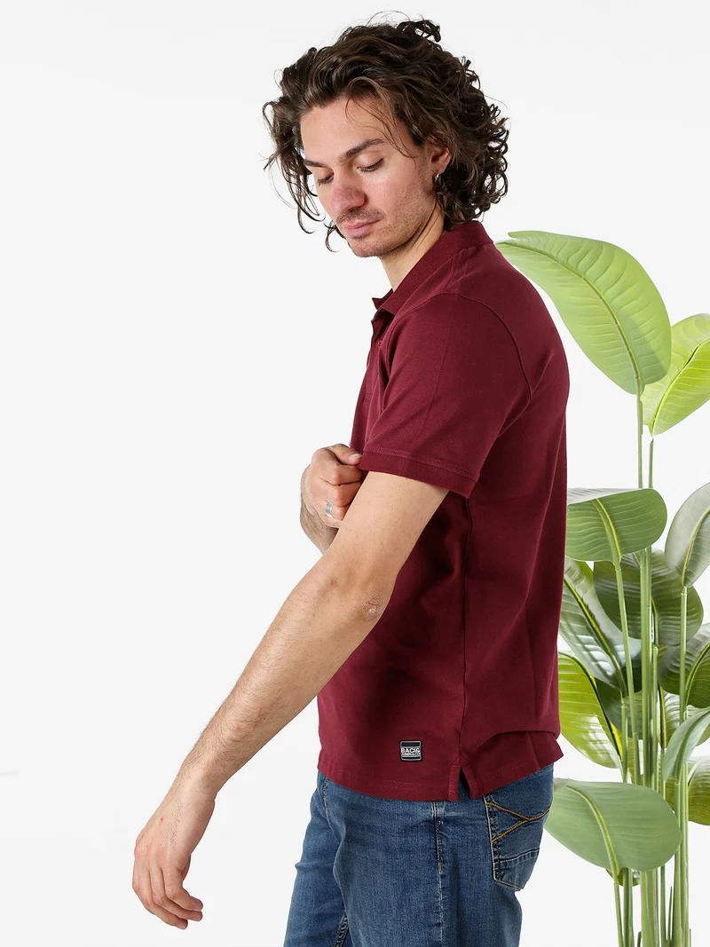 Polo da uomo a maniche corte in cotone - bordeaux