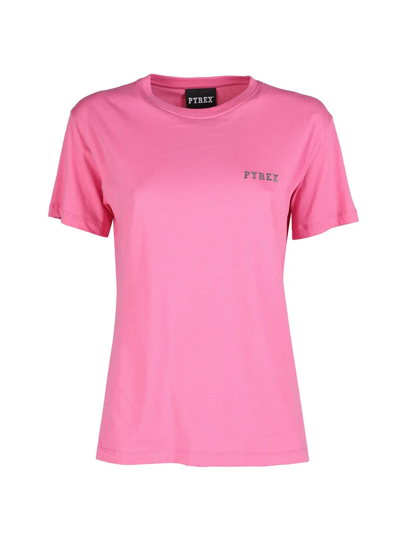 T-shirt donna in cotone con logo - fucsia