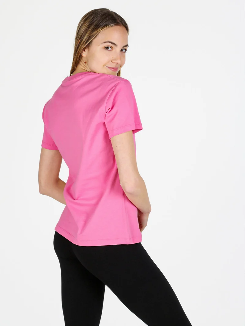 T-shirt donna in cotone con logo - fucsia