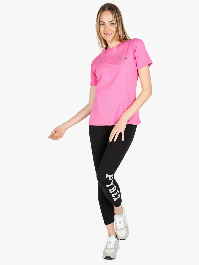 T-shirt donna in cotone con logo - fucsia
