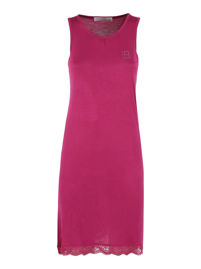 Camicia da notte senza maniche con pizzo - fucsia