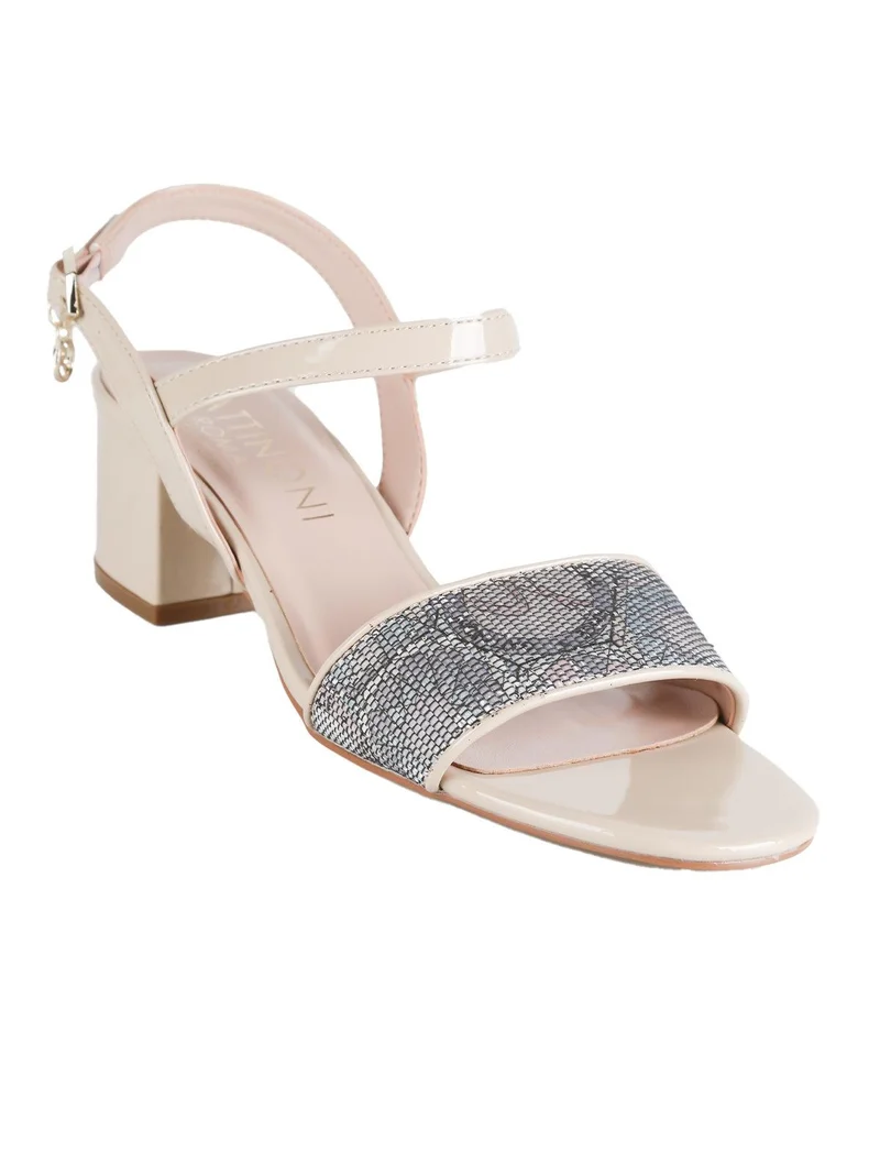 Sandali in vernice con tacco largo - beige