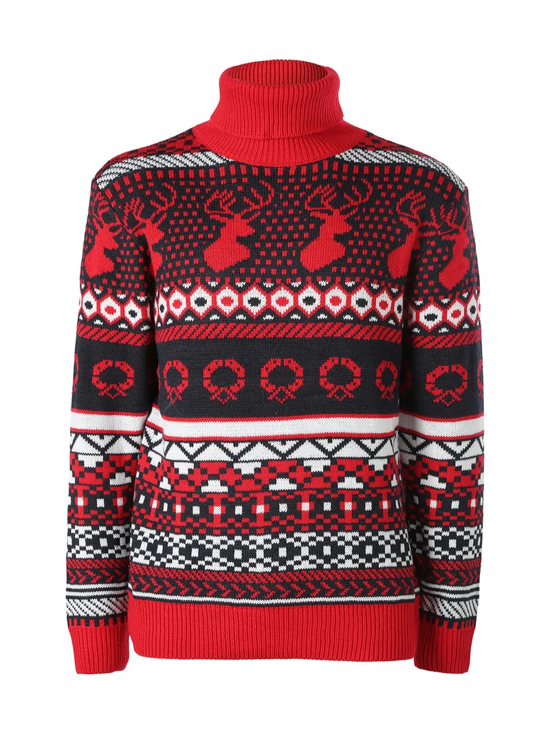 Maglione dolcevita natalizio da uomo - rosso