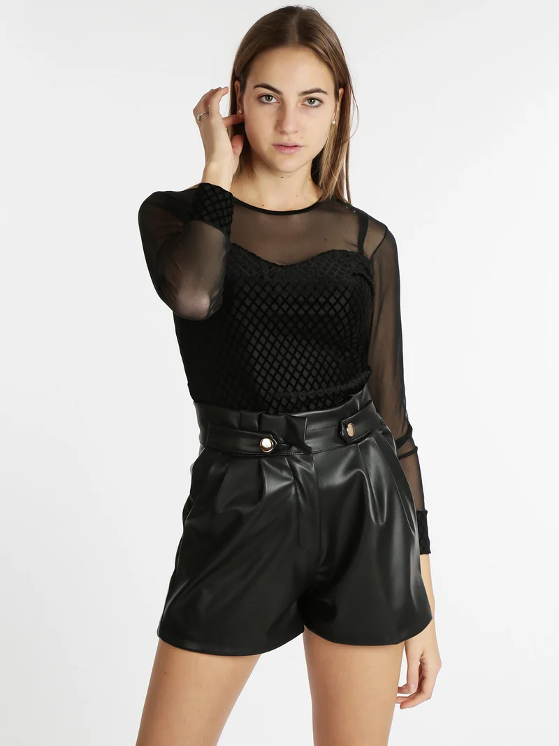Maglia in tulle e velluto - nero