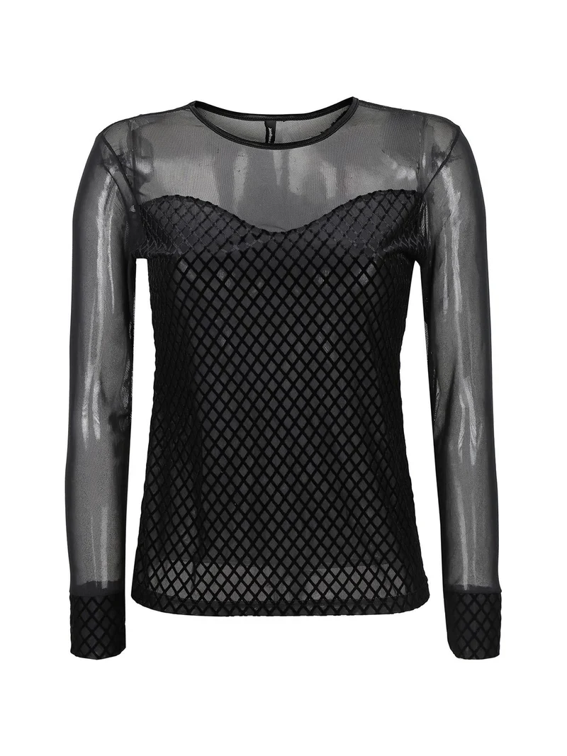 Maglia in tulle e velluto - nero