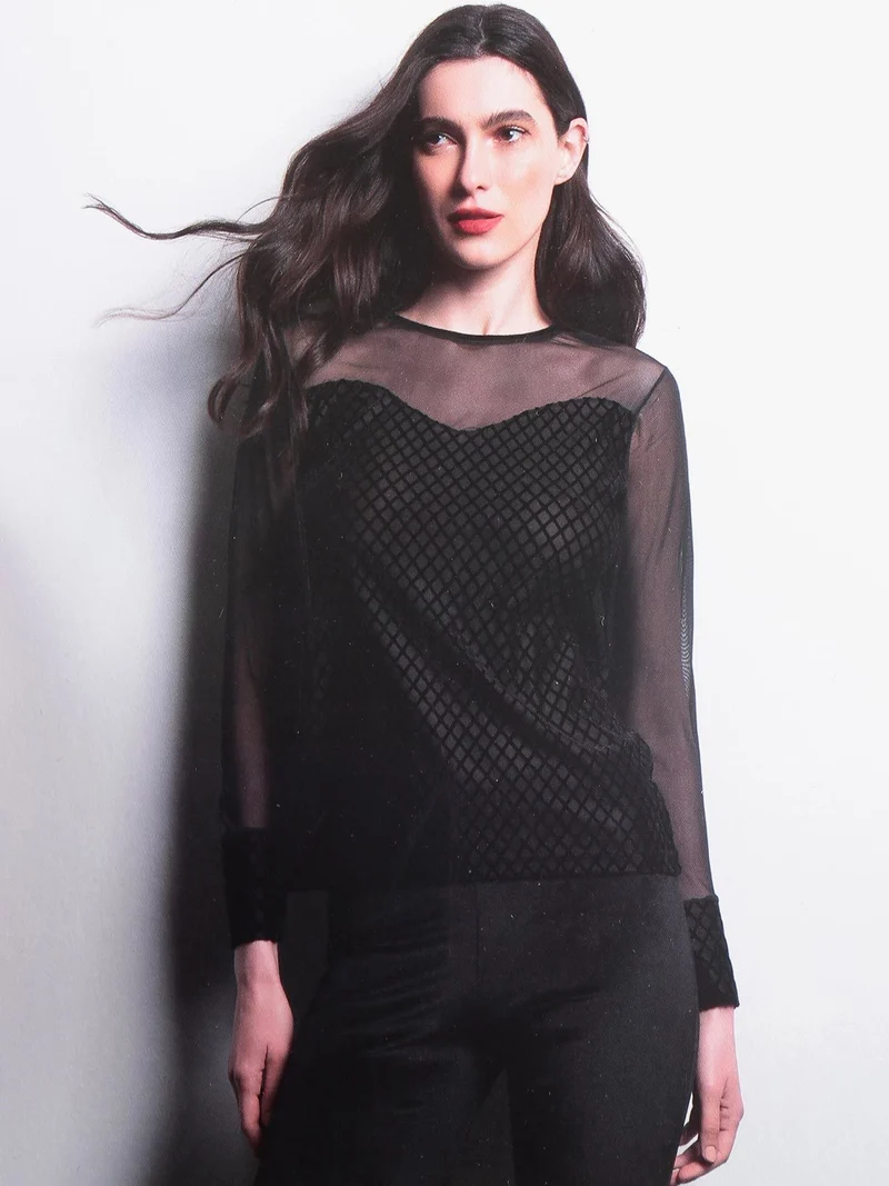 Maglia in tulle e velluto - nero