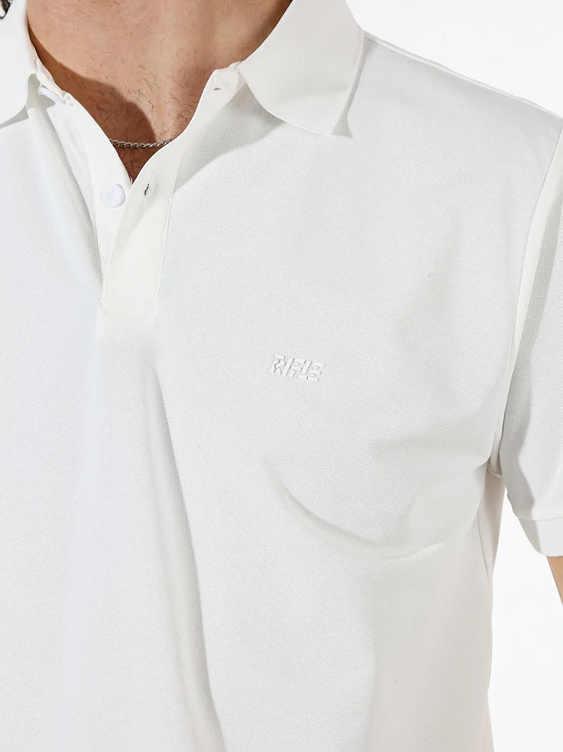 Polo da uomo a maniche corte in tessuto tecnico - bianco