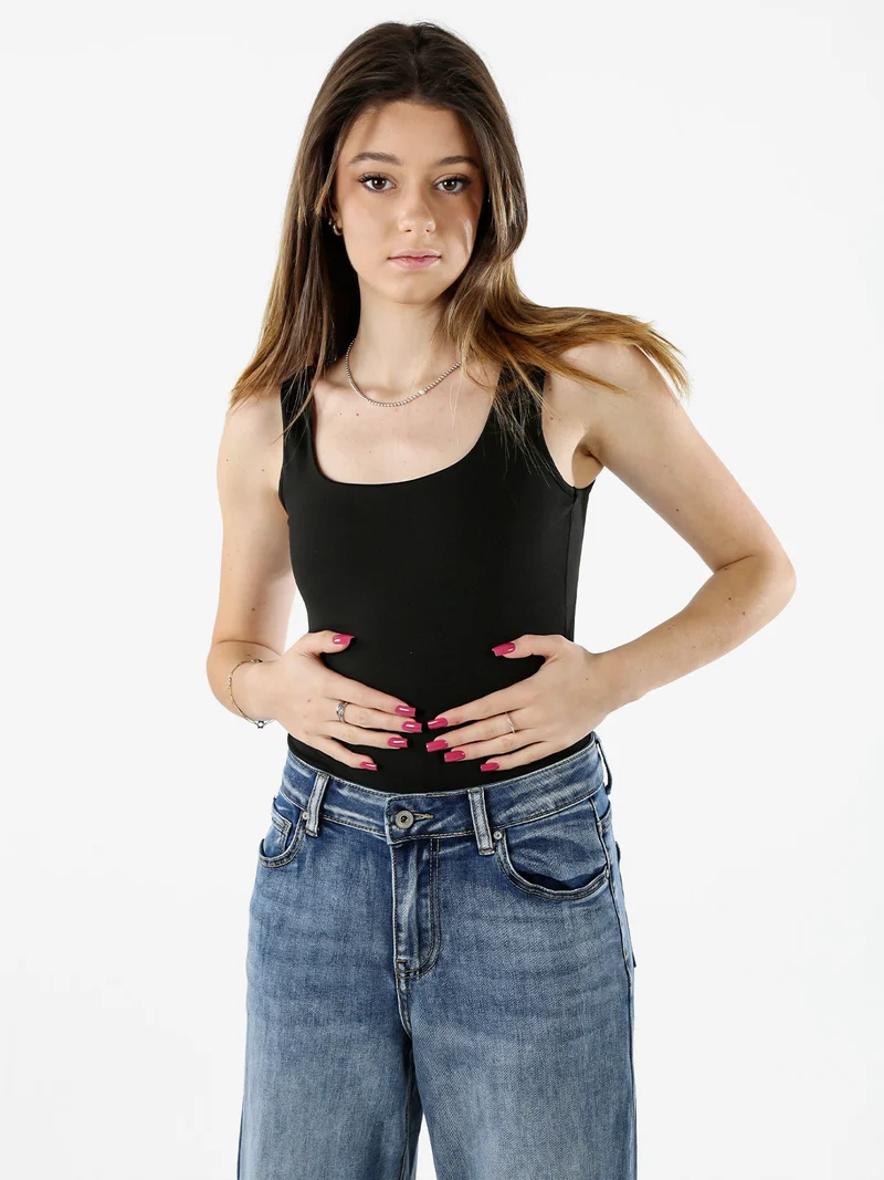 Top body donna senza maniche sgambato - nero