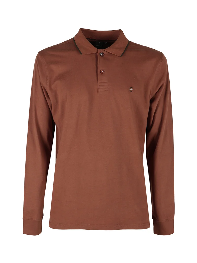 Polo da uomo in cotone a maniche lunghe - khaki