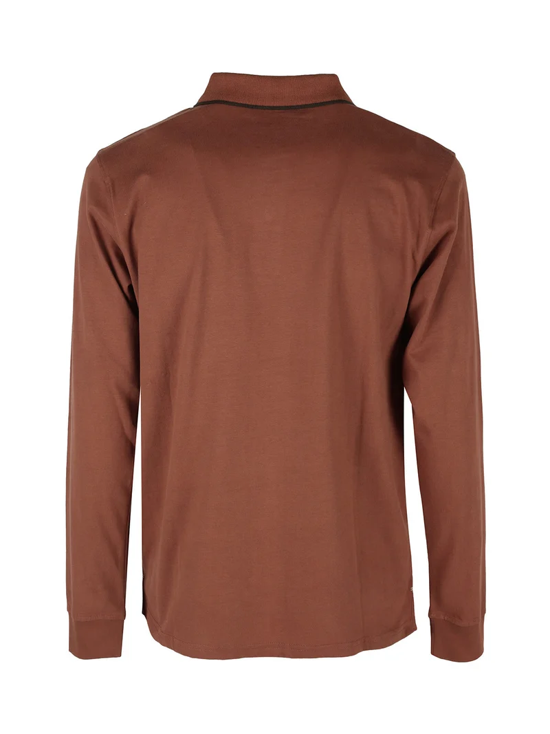 Polo da uomo in cotone a maniche lunghe - khaki
