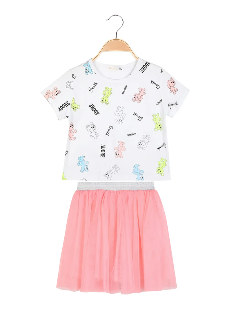 Completo da bambina t-shirt + gonna in tulle - corallo