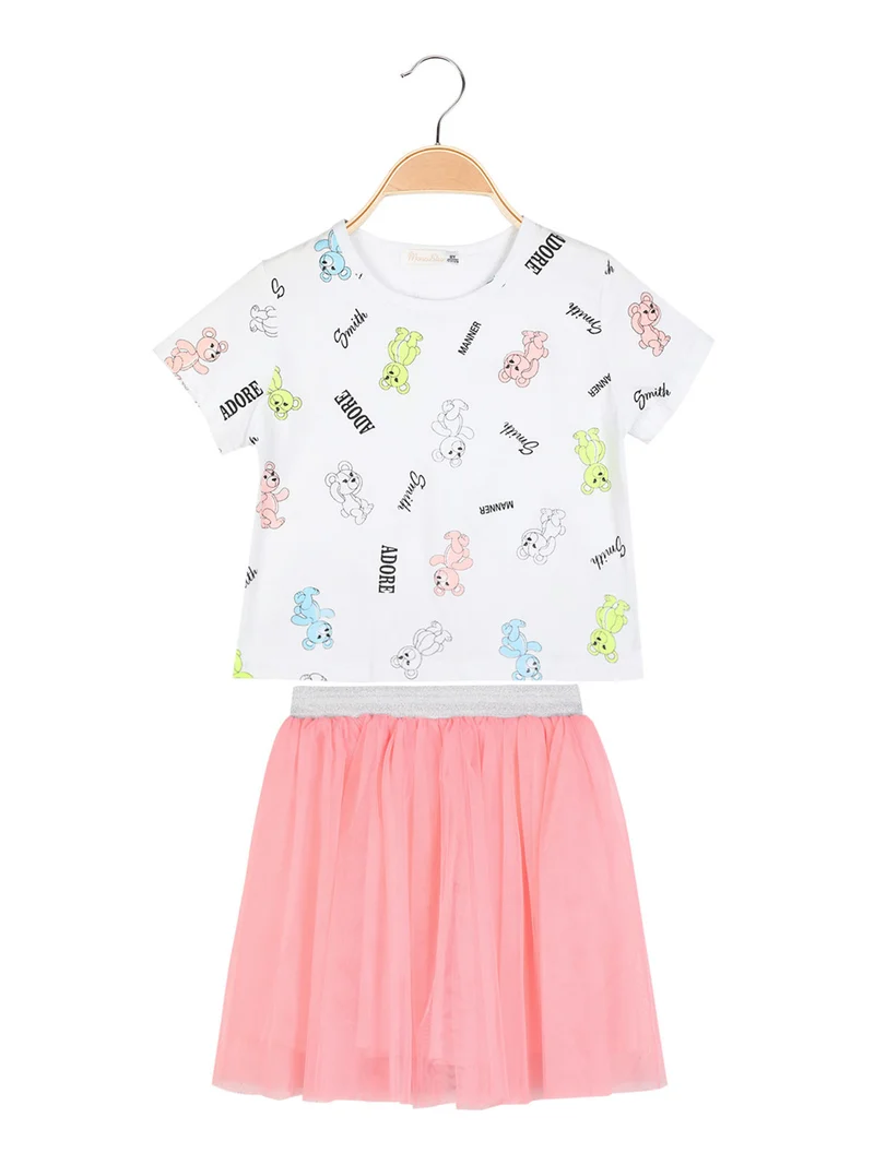 Completo da bambina t-shirt + gonna in tulle - corallo