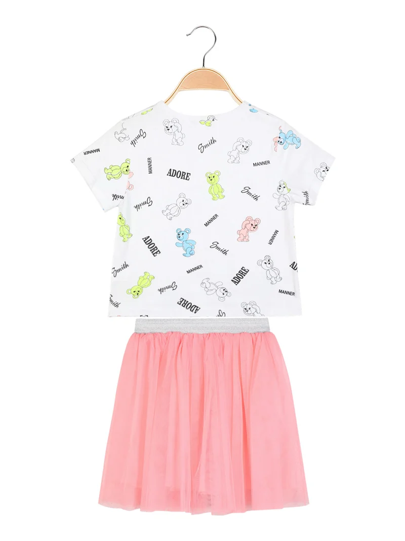 Completo da bambina t-shirt + gonna in tulle - corallo