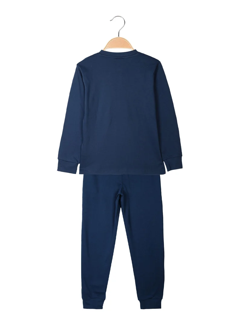 Pigiama lungo da bambino in cotone interlock - blu