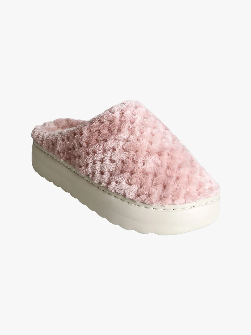 Pantofole donna peluche con platform - rosa