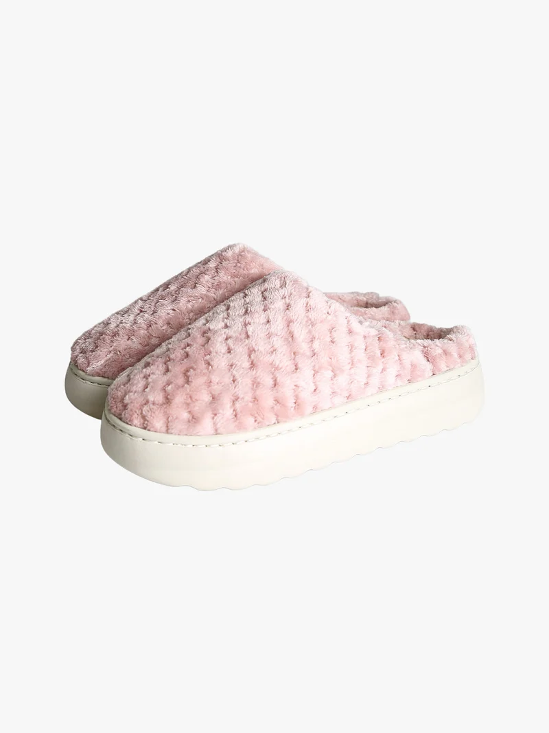 Pantofole donna peluche con platform - rosa