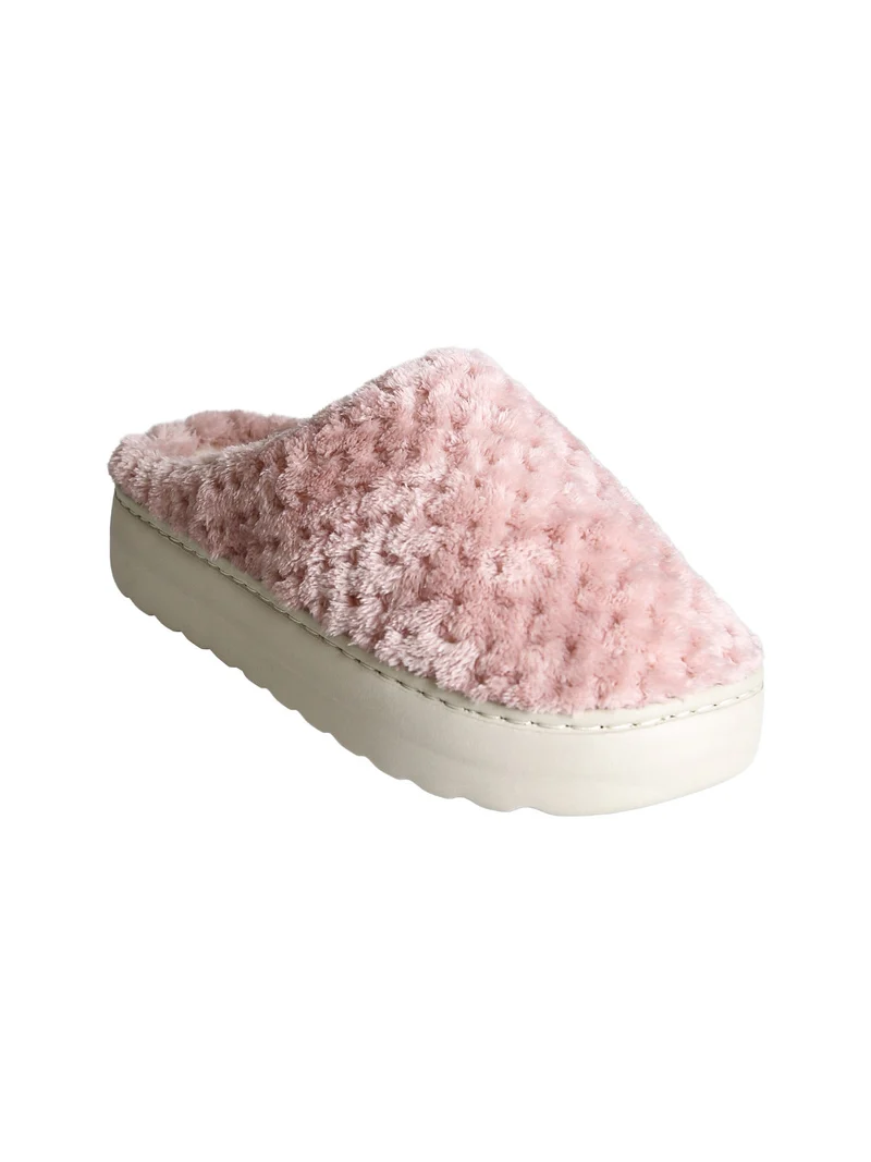 Pantofole donna peluche con platform - rosa