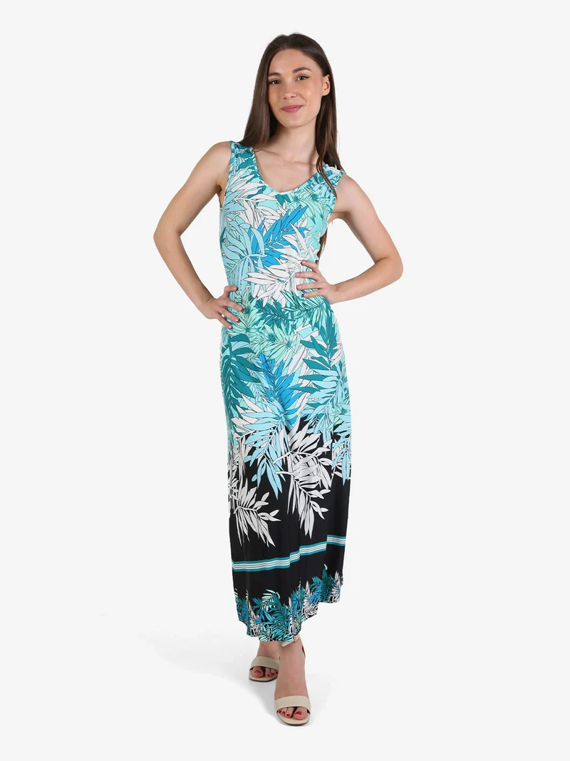 Abito lungo da donna senza maniche con stampe - acqua marina