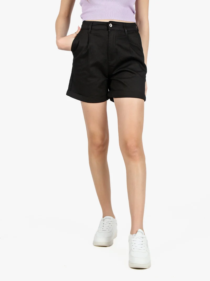 Shorts donna a vita alta in cotone - nero