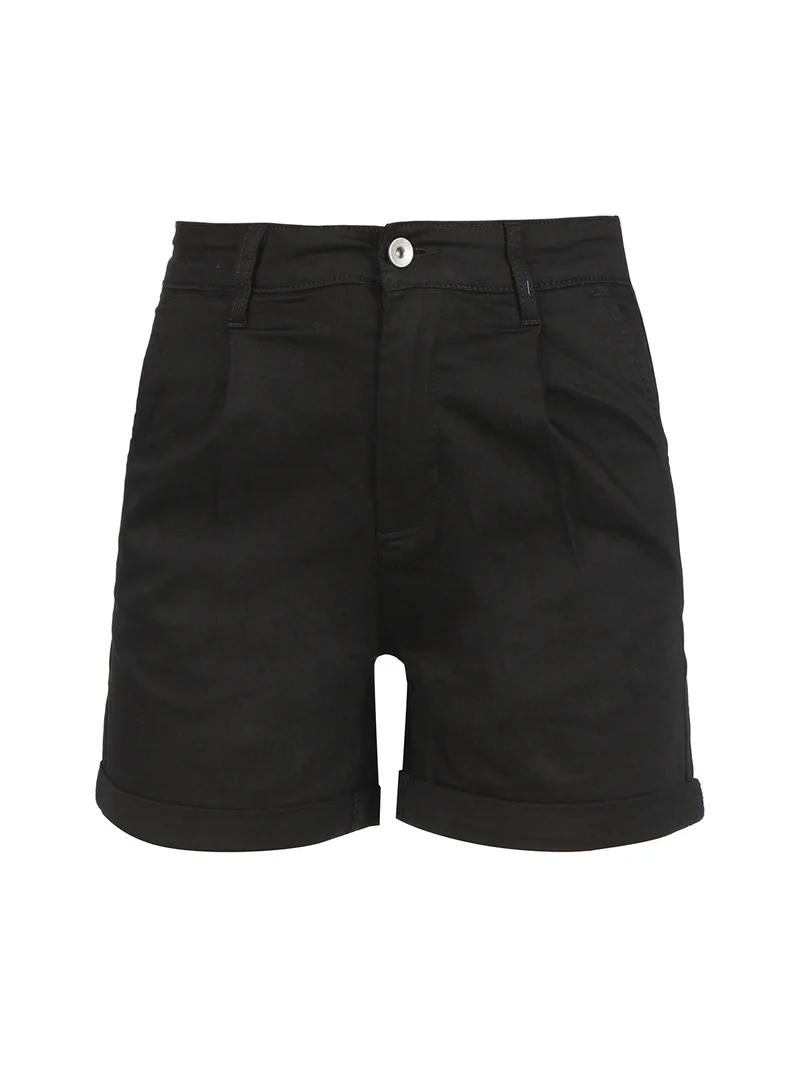 Shorts donna a vita alta in cotone - nero