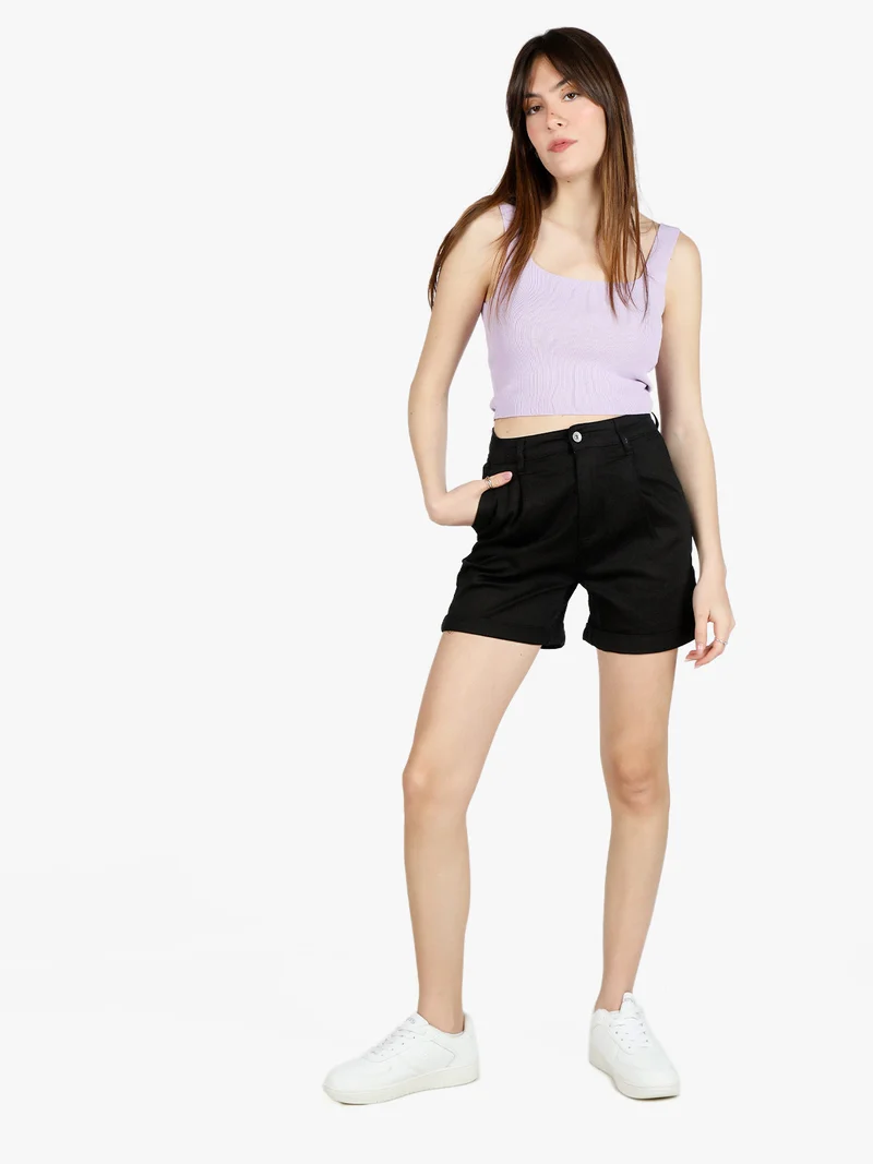 Shorts donna a vita alta in cotone - nero