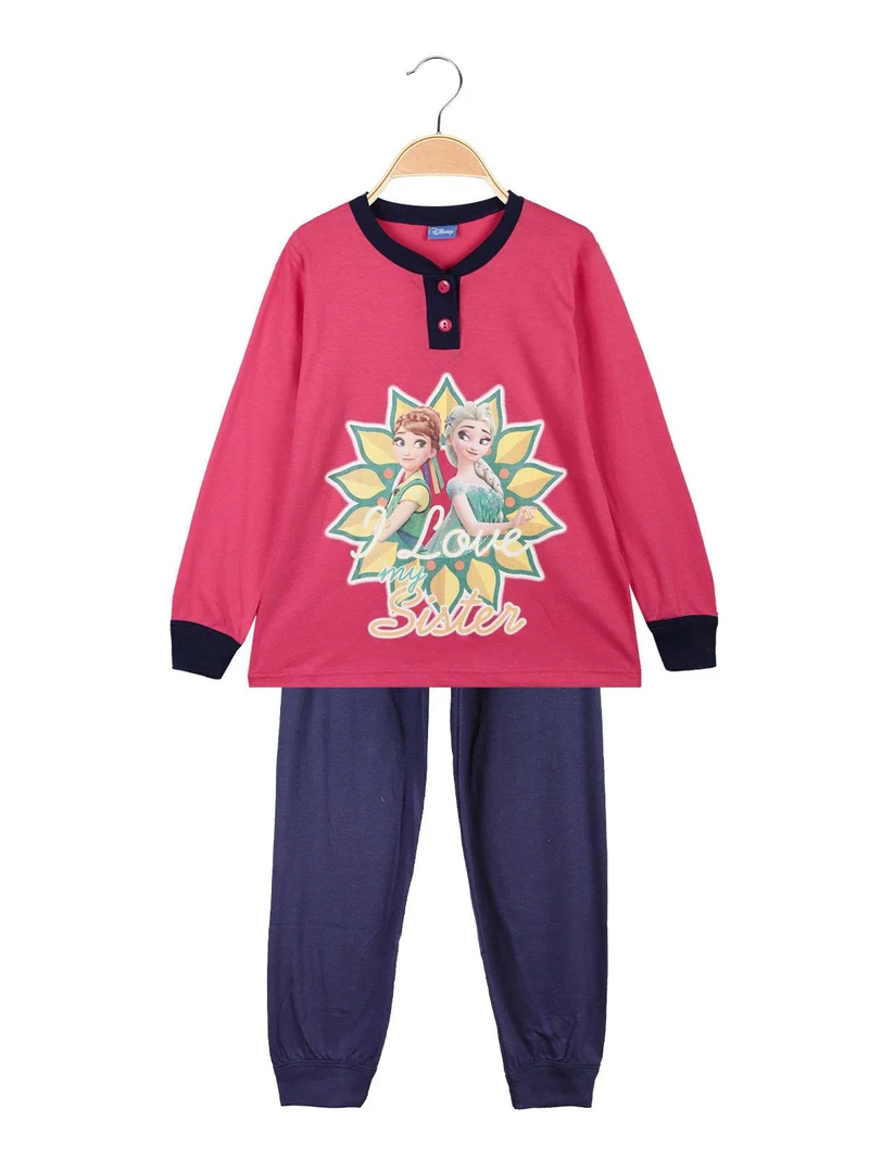 Pigiama lungo bambina in cotone Anna E Elsa - fucsia