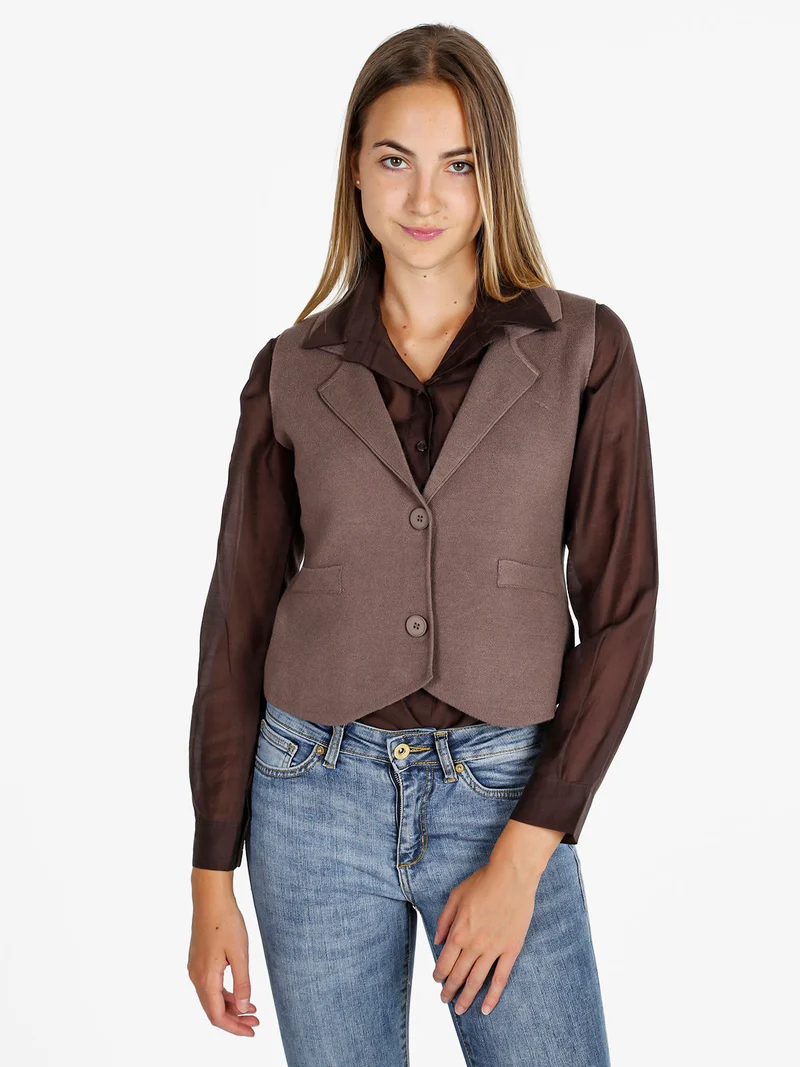 Gilet donna in maglia con bottoni - marrone